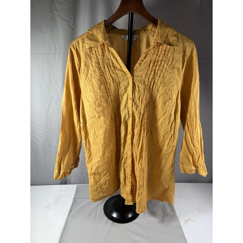 CJ banks Button-Front Tuxedo-Style Tunic Shirt Blouse Goldenrod Size 1X